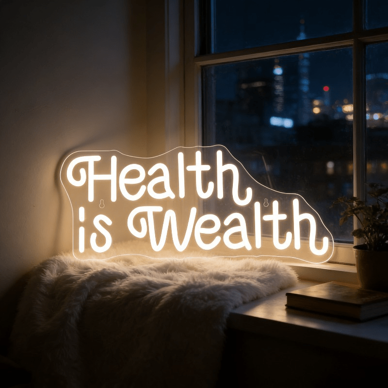 Health Wellness Lifestyle - 건강은 부입니다 네온사인 LED 마키 조명,